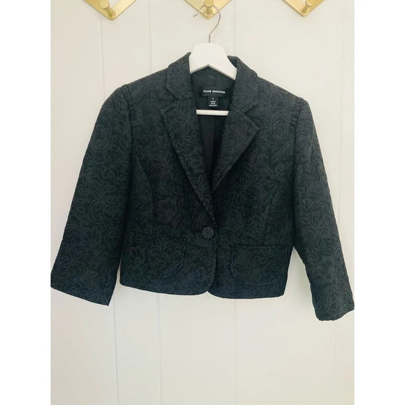 Club Monaco cropped Jacquard black blazer Sz 6 - Picture 1 of 13